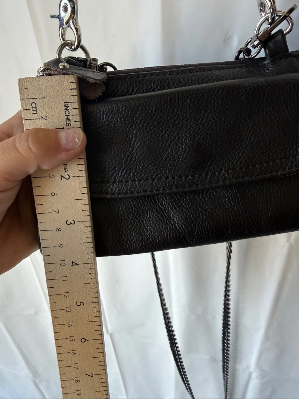 Black Leather Crossbody Bag with Chain Strap